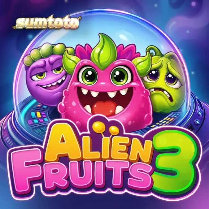 Tampilan visual slot Alien Fruits 3 dengan tema luar angkasa yang penuh warna